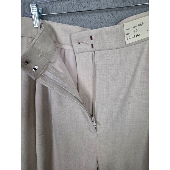A&F Wide Leg Pants Quinn Tailored Straight Sz 16R/18R Oatmeal Office Siren - Picture 7 of 11